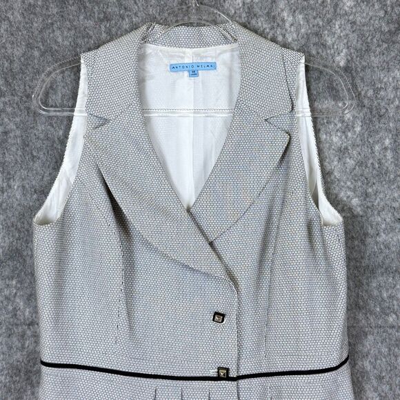 Antonio Melani Sleeveless Wrap Dress Collar Blk White Micro Pattern Work Career - Picture 2 of 12